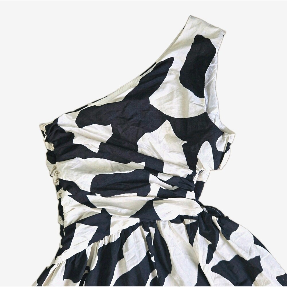 Abercrombie Fitch One Shoulder Cutout Maxi Dress Pockets NWOT M Black White - Picture 11 of 16